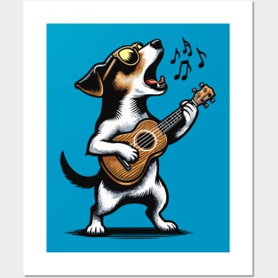 Dog Playing Guitar Singing Jack Russel Terrier Dog Funny Posters and Art